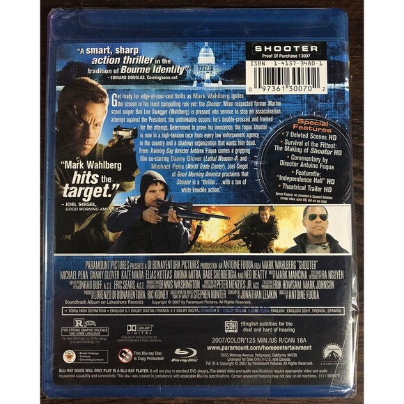 Shooter Blu-ray Movie 2007 Mark Wahlberg Action Thriller New Sealed R - Picture 2 of 5